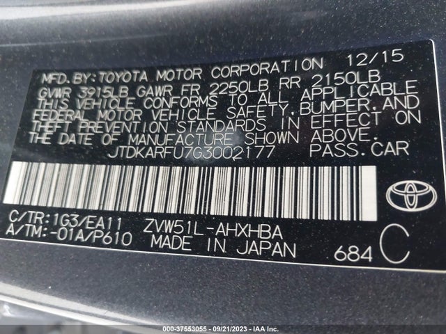Toyota Prius Four 2016 JTDKARFU7G3002177 Image 15