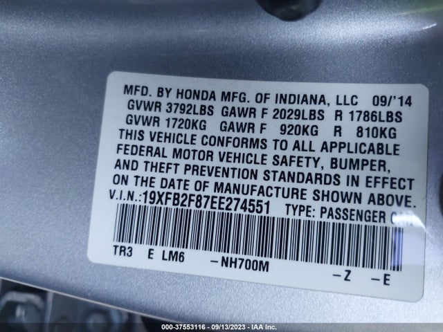 Honda Civic Sedan Ex 2014 19XFB2F87EE274551 Image 9