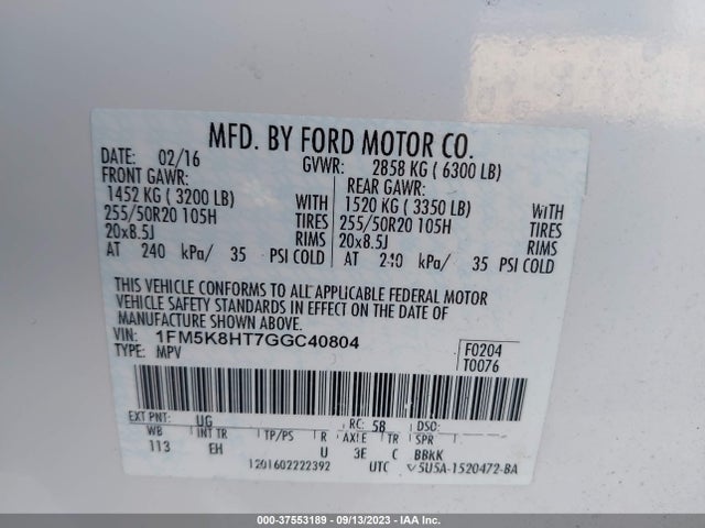 Ford Explorer Platinum 2016 1FM5K8HT7GGC40804 Image 9