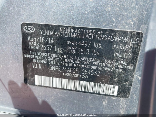 2015 HYUNDAI SONATA 2.4L SE VIN: 5NPE24AF2FH064532