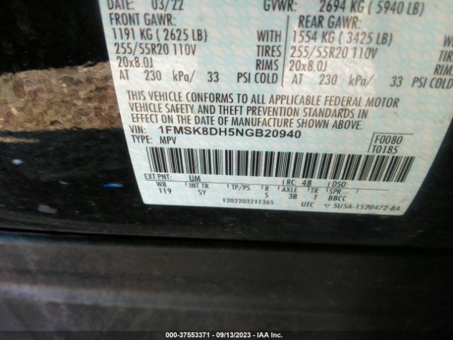 1FMSK8DH5NGB20940 Ford EXPLORER XLT