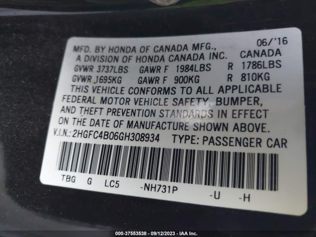 Honda Civic Coupe Lx-p 2016 2HGFC4B06GH308934 Image 16