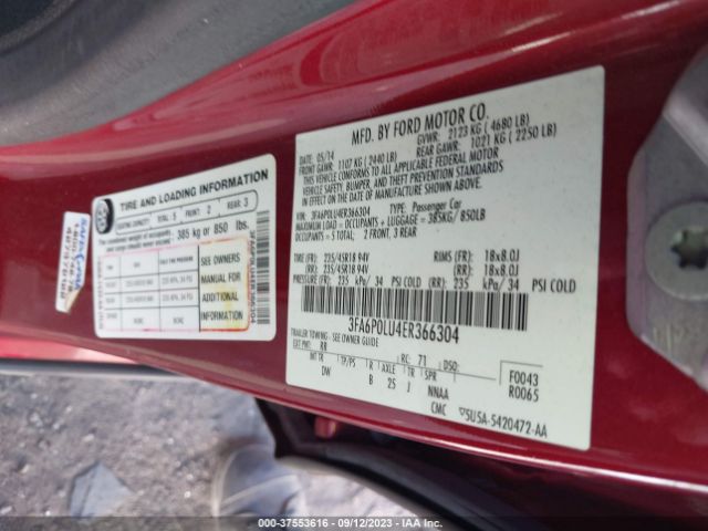 3FA6P0LU4ER366304 Ford Fusion Se Hybrid