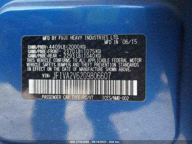 JF1VA2V62G9806607 Subaru Wrx Sti