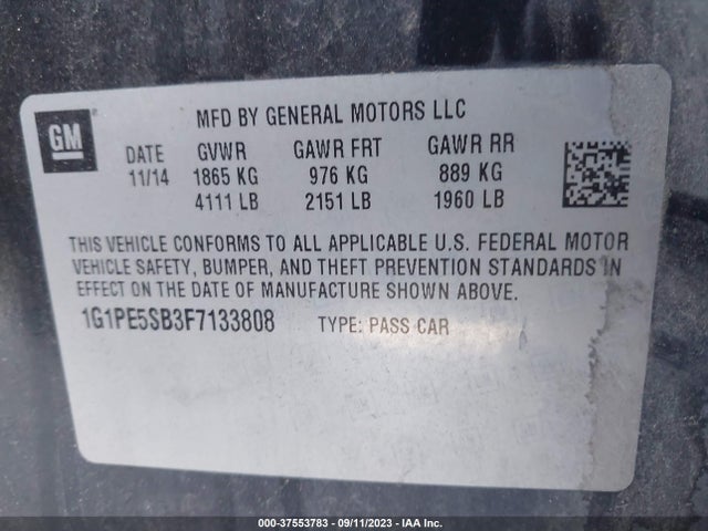 Chevrolet CRUZE LT 2015 1G1PE5SB3F7133808 Image 9
