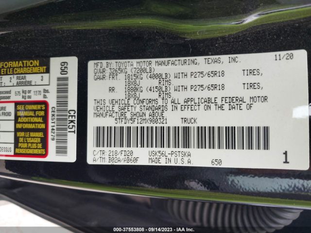 2021 TOYOTA TUNDRA 4WD 5TFDY5F12MX980321 Photo 8