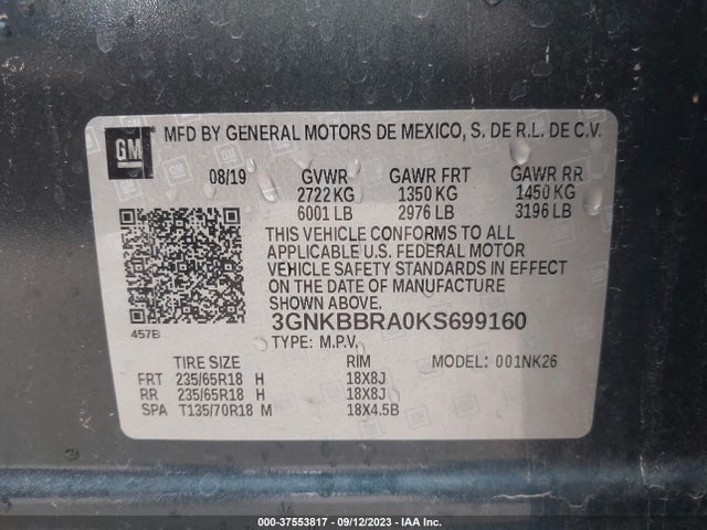 Chevrolet BLAZER 2019 3GNKBBRA0KS699160 Image 9