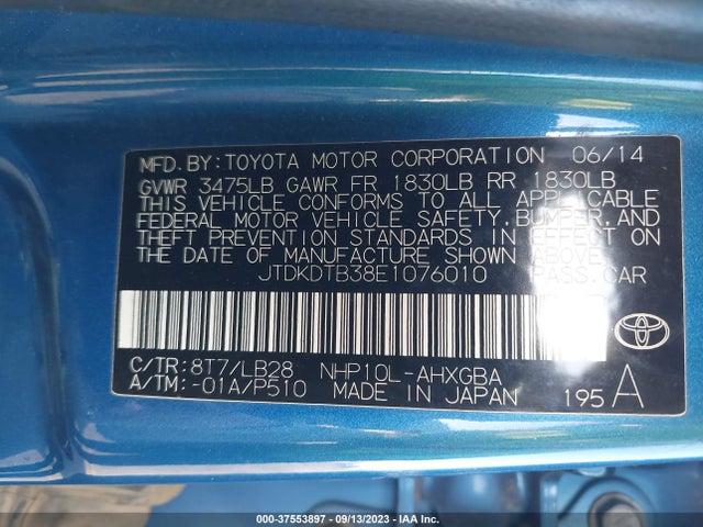 Toyota Prius C One/three/two/four 2014 JTDKDTB38E1076010 Image 9