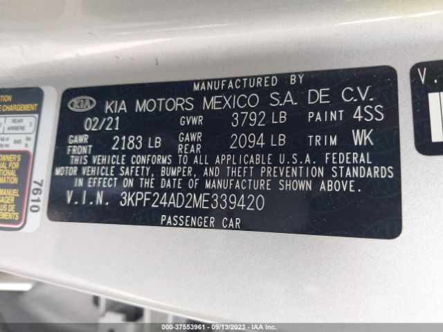 3KPF24AD2ME339420 KIA Forte Lxs