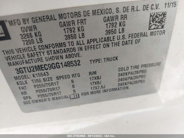 3GTU2MEC9GG148532 GMC Sierra 1500 Sle