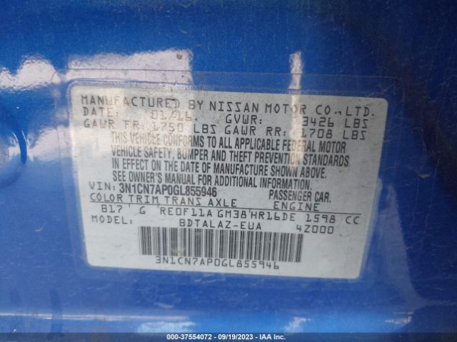 3N1CN7AP0GL855946 Nissan Versa S Plus
