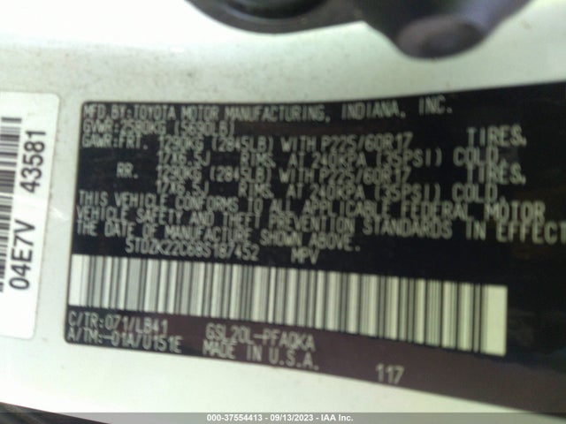 2008 TOYOTA SIENNA 5TDZK22C68S187452 Photo 8