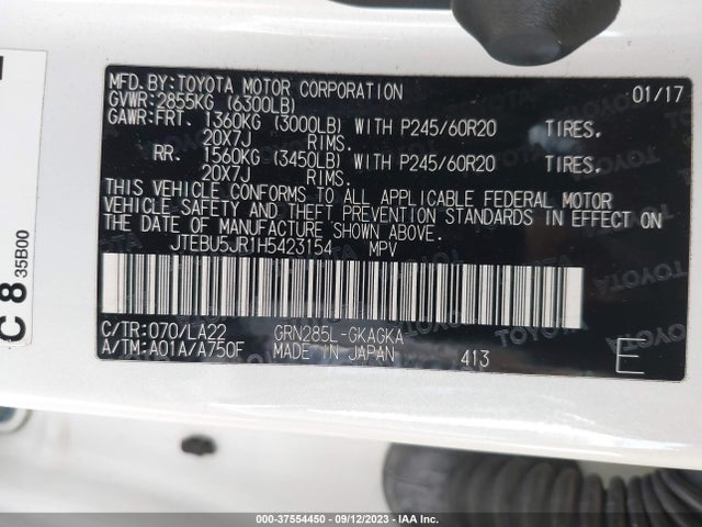 Toyota 4RUNNER SR5 2017 JTEBU5JR1H5423154 Image 9
