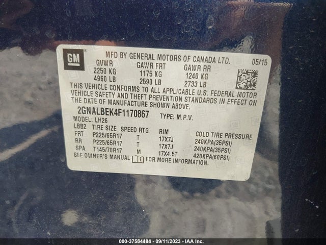 Chevrolet EQUINOX LT 2015 2GNALBEK4F1170867 Image 9