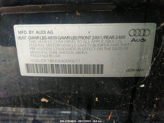 2008 AUDI A4 2.0T/SE 2.0T VIN: WAUDF78E68A004677