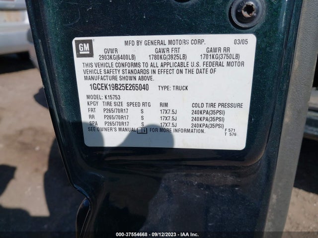 2005 CHEVROLET SILVERADO 1500 Z71 VIN: 1GCEK19B25E265040