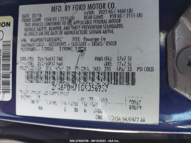 3FA6P0H71GR358957 Ford FUSION SE