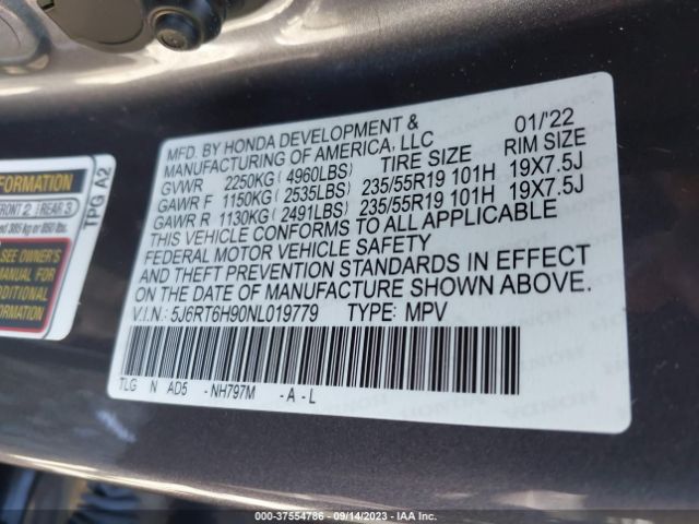 5J6RT6H90NL019779 Honda Cr-v Hybrid Touring