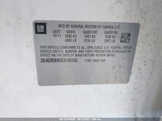 2012 Buick Regal Base მანქანა იყიდება აუქციონზე, vin: 2G4GR5EK6C9138160, აუქციონის ნომერი: 37554825