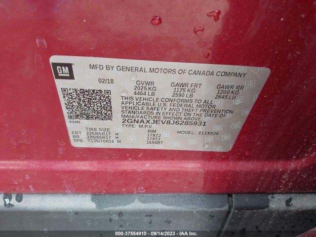 Chevrolet EQUINOX LT 2018 2GNAXJEV8J6285931 Image 9