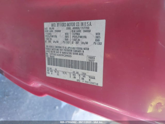 2000 FORD RANGER XL/XLT VIN: 1FTYR14V0YPC09035
