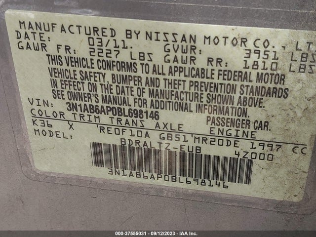 2011 NISSAN SENTRA 2.0 S VIN: 3N1AB6AP0BL698146