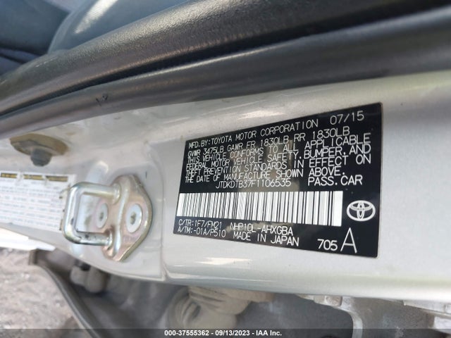 Toyota Prius C One/two/three/four 2015 JTDKDTB37F1106535 Image 9