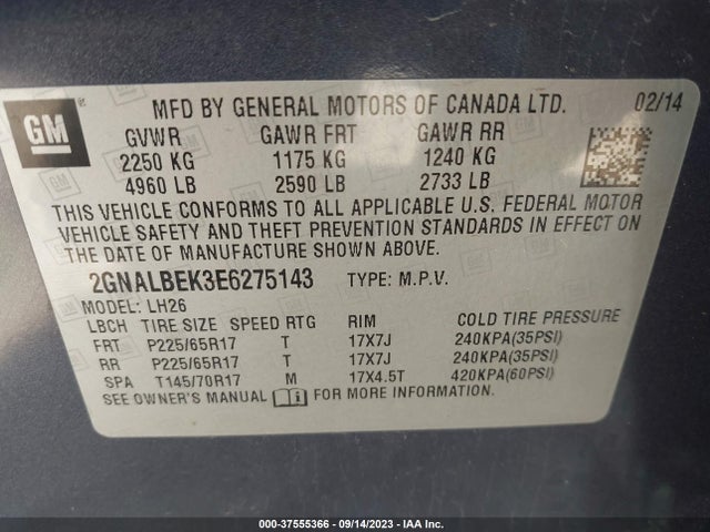 Chevrolet EQUINOX LT 2014 2GNALBEK3E6275143 Image 10