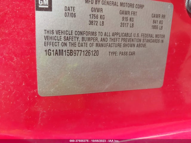 2007 CHEVROLET COBALT SS VIN: 1G1AM15B977126120