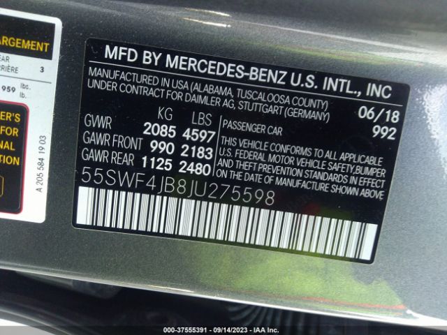 55SWF4JB8JU275598 Mercedes-Benz C-class C 300