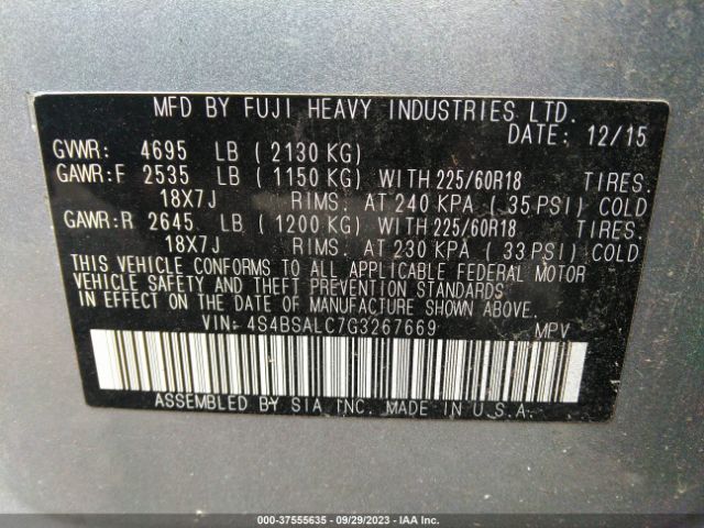 4S4BSALC7G3267669 Subaru Outback 2.5i Limited