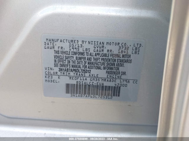 2013 NISSAN SENTRA S VIN: 3N1AB7AP6DL725312