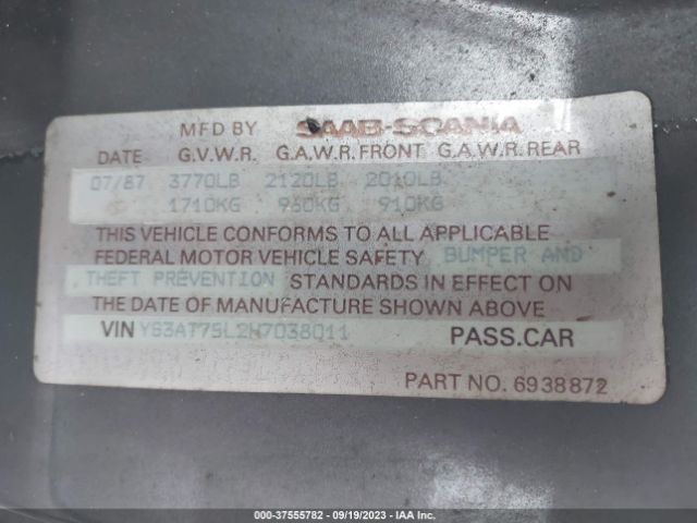 1987 SAAB 900 YS3AT75L2H7038011 Photo 8