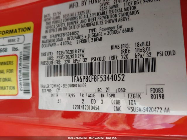 1FA6P8CF8F5344052 Ford MUSTANG GT