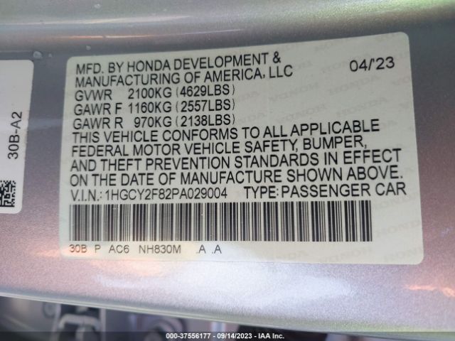 1HGCY2F82PA029004 Honda Accord Hybrid Touring