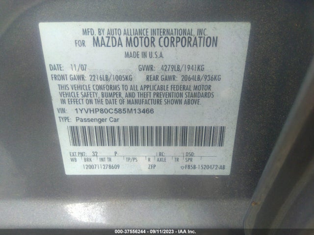 2008 MAZDA MAZDA6 I TOURING VIN: 1YVHP80C585M13466