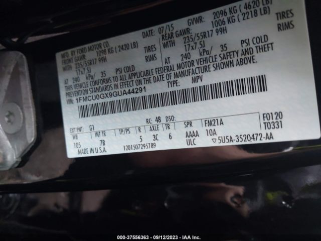 1FMCU0GX9GUA44291 Ford ESCAPE SE