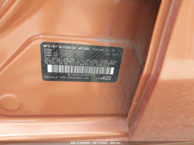 Mitsubishi MIRAGE ES 2018 ML32A3HJXJH000503 Image 9