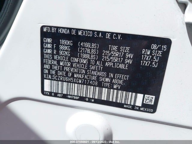 Honda HR-V EX 2016 3CZRU6H5XGM717408 Image 9