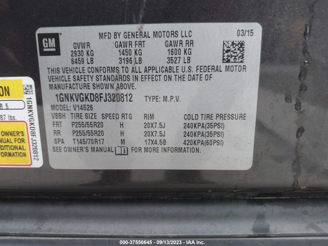Chevrolet Traverse Lt 2015 1GNKVGKD8FJ320812 Image 9