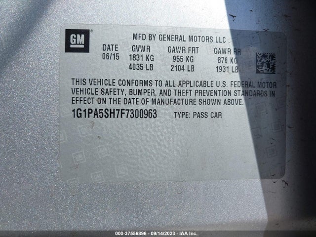Chevrolet CRUZE LS 2015 1G1PA5SH7F7300963 Image 9