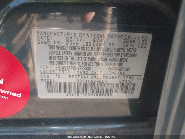 Nissan SENTRA SL 2017 3N1AB7APXHY282333 Image 9