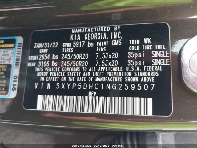 5XYP5DHC1NG259507 KIA Telluride Sx