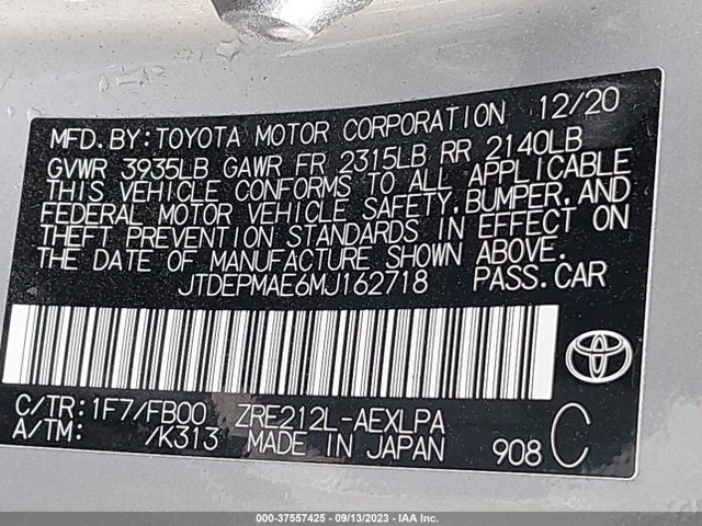 Toyota COROLLA LE 2021 JTDEPMAE6MJ162718 Image 9
