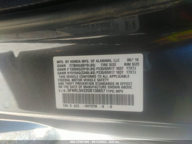 Honda ODYSSEY SE 2016 5FNRL5H32GB130657 Image 15