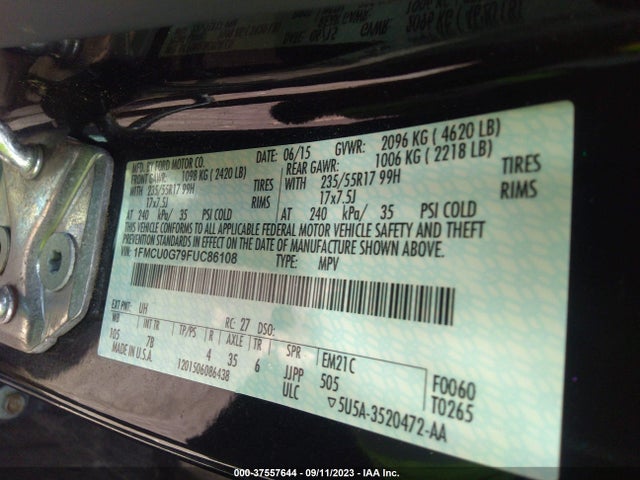 2015 FORD ESCAPE SE VIN: 1FMCU0G79FUC86108