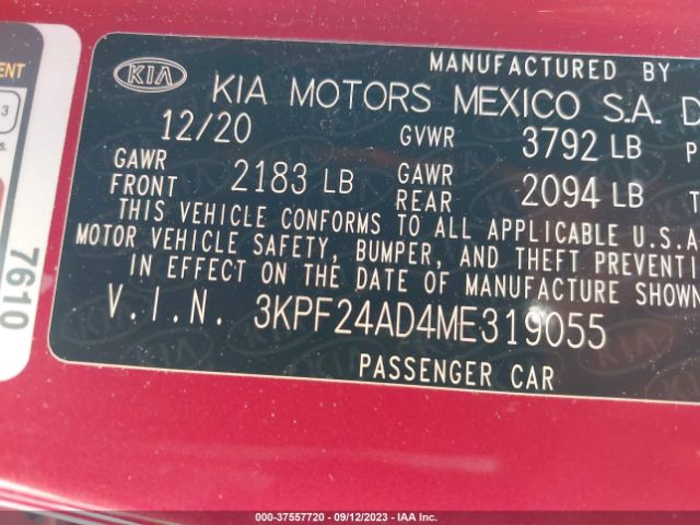 3KPF24AD4ME319055 KIA Forte Lxs