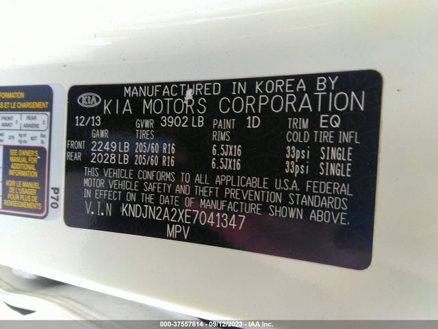KIA Soul Base 2014 KNDJN2A2XE7041347 Image 9