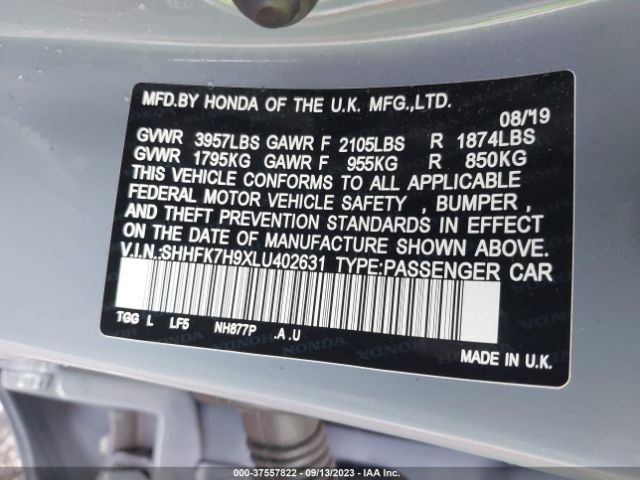 SHHFK7H9XLU402631 Honda Civic Hatchback Sport Touring