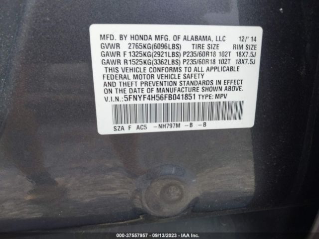 5FNYF4H56FB041851 Honda Pilot Ex-l